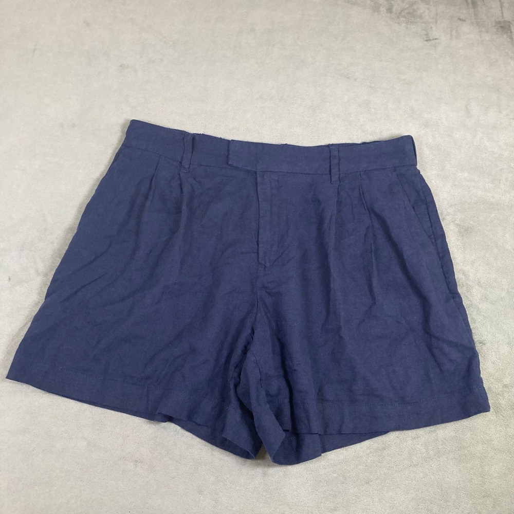 A New Day Navy Blue Linen Blend Pleated High Rise Shorts Womens 12
